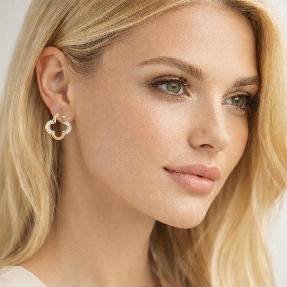Ross-Simmons Gold Clover Hoop Earrings | Pavé Crystal Accents - Picture 4 of 4